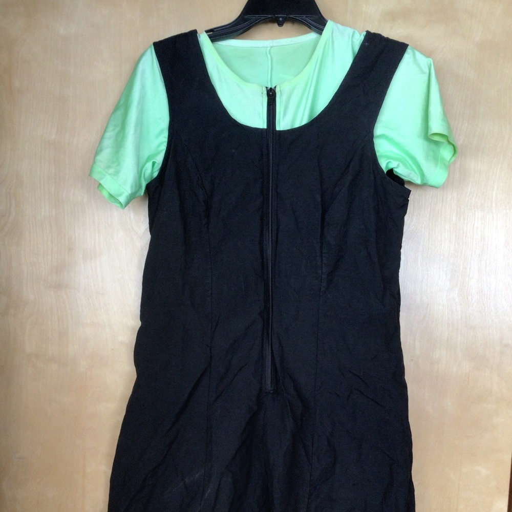 One Piece Modest Swimsuit Green & Black M